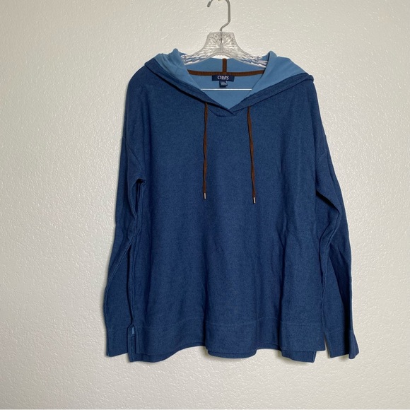 CHAPS Denim Super Soft Blue Hooded Sweater Hoodie Size Large L - Picture 6 of 6